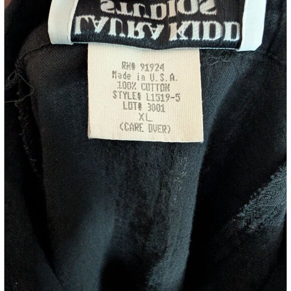 Vintage Laura Kidd Studios Black Gauzy Button-Up Tunic w/ Gold Shell Buttons: XL - Picture 11 of 12